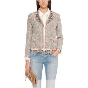 Marc Cain Jewelled Tweed Jacket in Pastel and Nude SZ N3 US 6 8